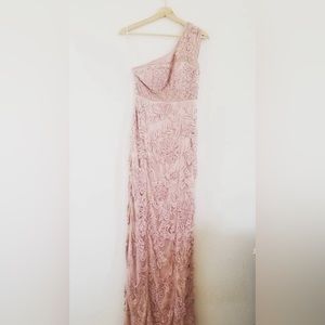 Sue Wong Beaded Evening Gown One Shoulder Mauve Size 2